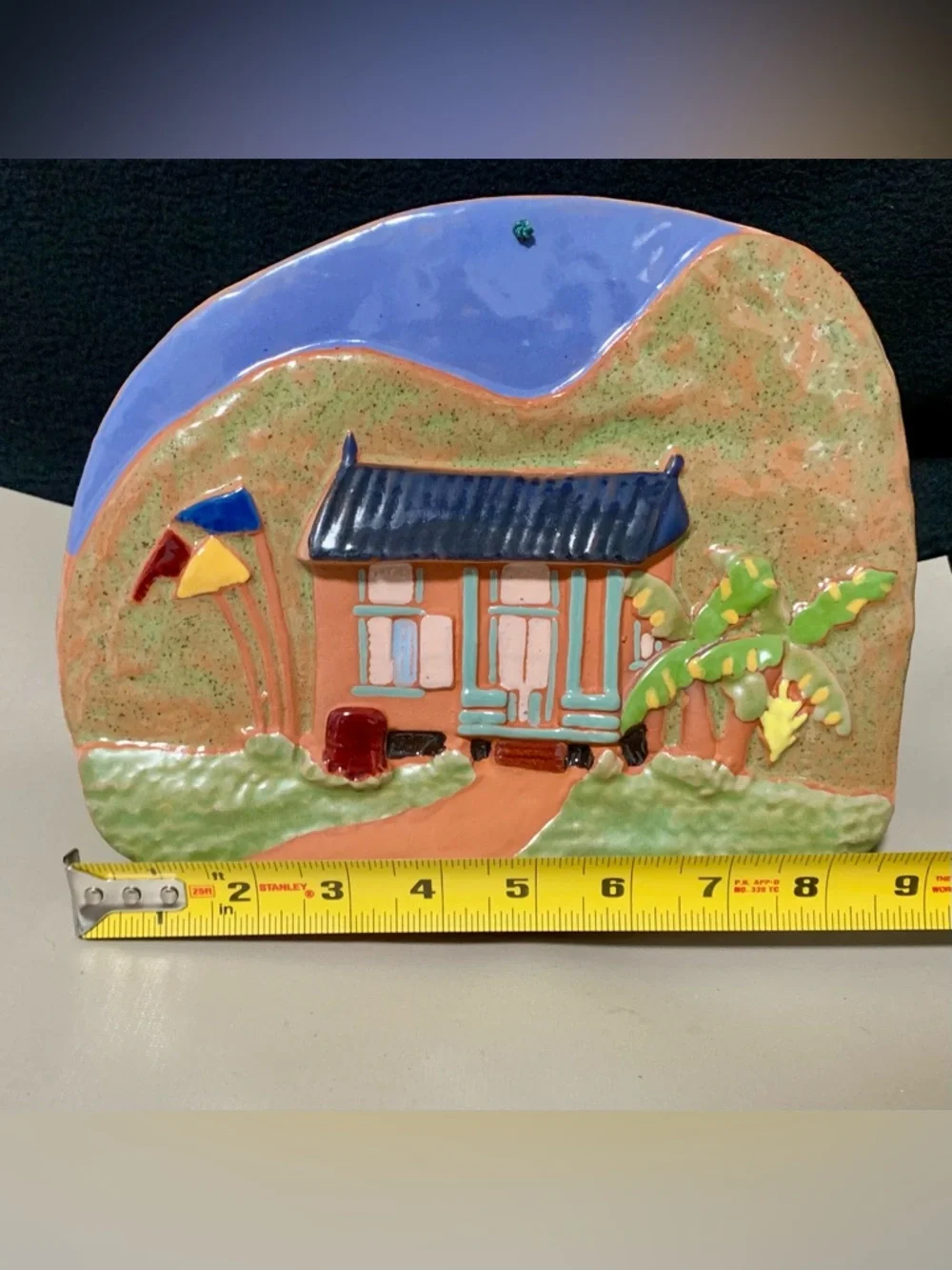 🔍 Trinidad Caribbean Cottage Ceramic Wall Plaque • Colorful Tropical Décor
